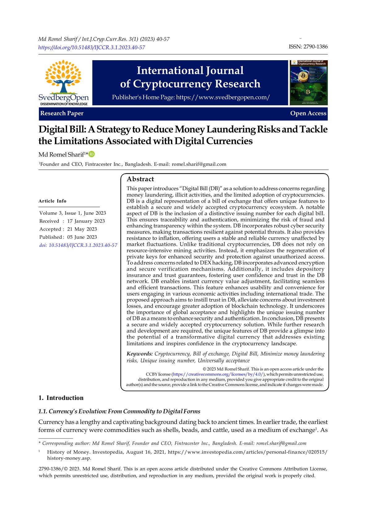 Research Paper: " Digital Bill: A Strategy to Reduce Money Laundering Risks and Tackle the Limitations Associated with Digital Currencies"